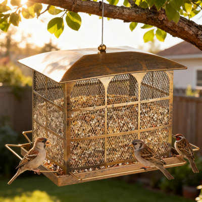 Large Capacity Metal Bird Feeder For Outdoors, 9.5LB Seed Capacity, Heavy Duty Rust-Resistant Hanging Birdfeeder For Wild Birds And Garden Decoration