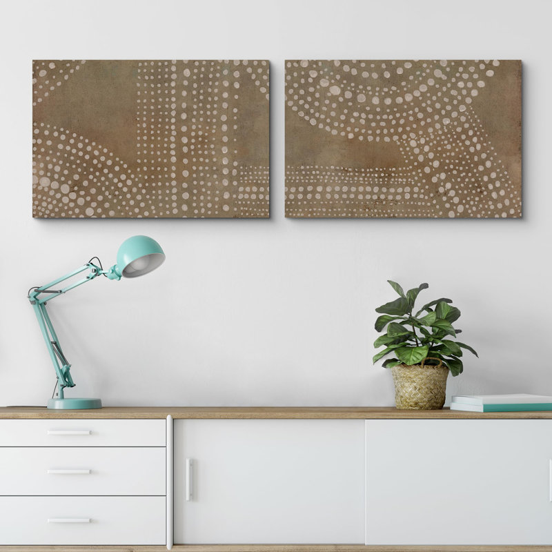 «Mid Mid Century Shape», motif géométrique à motif abstrait brun rustique, 2 pièces, H 16 po x l 24 po, Toile tendue