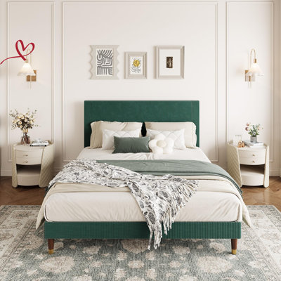 Modern Twin/Full/Queen/KING Bed Frame with Upholstered Headboard and Strong Metal Slats Support, No Boxing Spring Needed by Ebern Designs