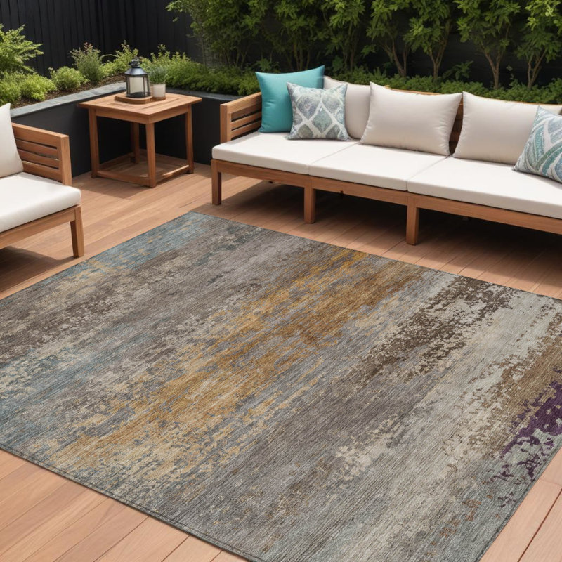 Tapis intérieur lavable abstrait gris et mauve 9 pi x 12 pi, Rectangle 9 pi x 12 pi