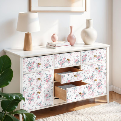 Peler et coller le papier de contact Papier coquette mignon sans soudure Ruban rose Bouquet floral blanc pour tissu Autocollant et amovible 17,7 po x 118 po (45 x 300 cm)