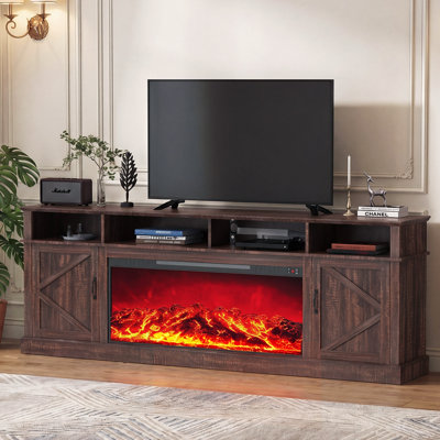 90" Farmhouse Electric Fireplace TV Stand,Double Door Cabinets with Timer & Adjustable Temperature