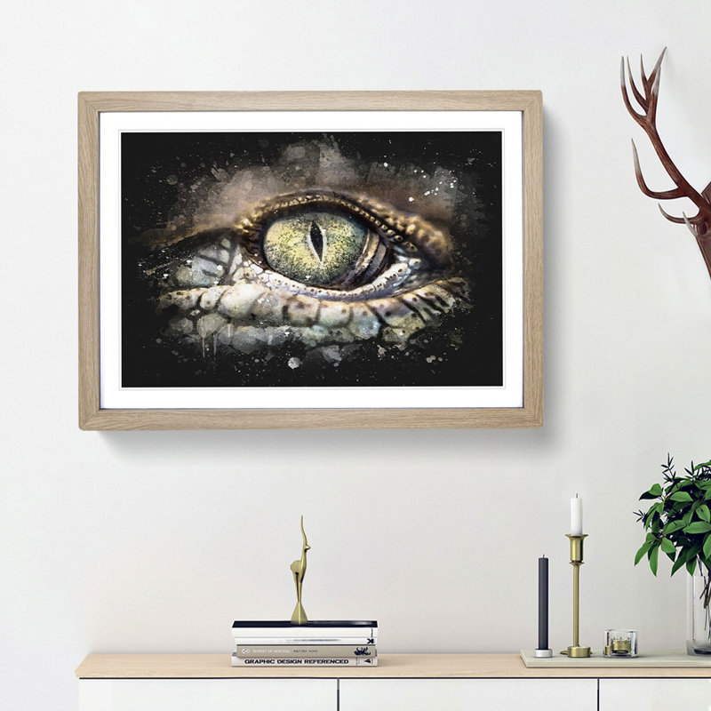 Crocodile Eye - Framed Print, 33cm H x 45cm W x 2cm D, Oak Framed