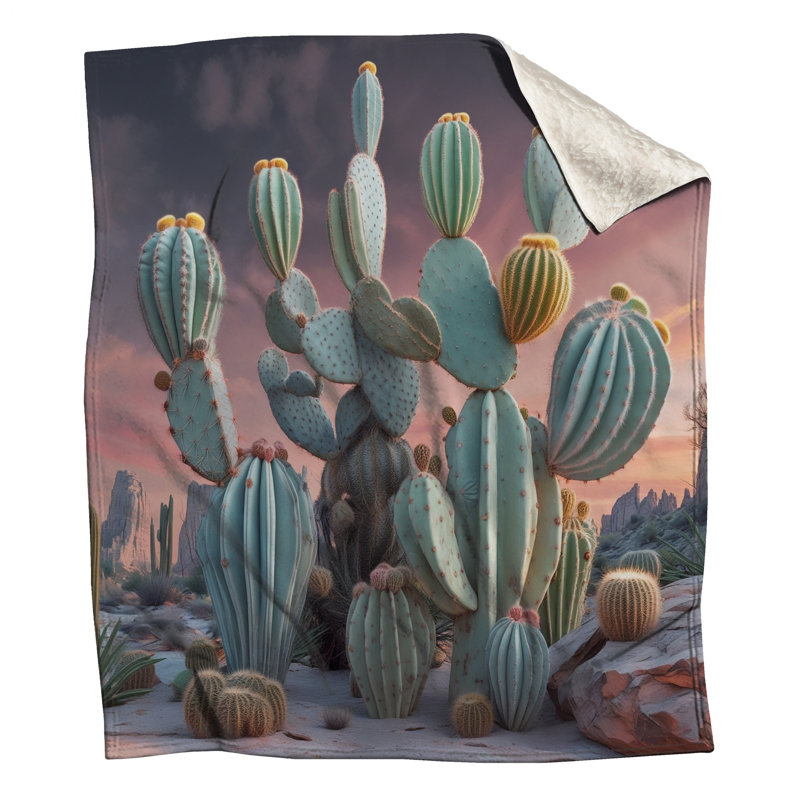 Desert Cacti Sunset Blankets, 60in W x 80in H