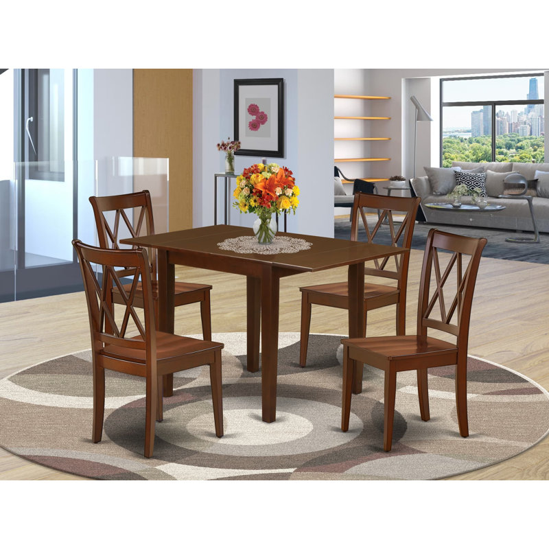 5 Piece Dining Room Table Set Includes a Rectangle Kitchen Table with Dropleaf and 4 Dining Chairs, 30x48 Inch, Mahogany