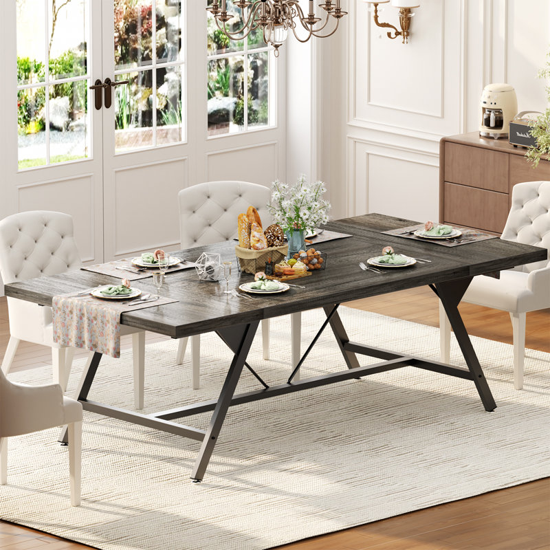Lelan Farmhouse Dining Table with Heavy Duty Metal Legs for 4-6 People, Black Oak