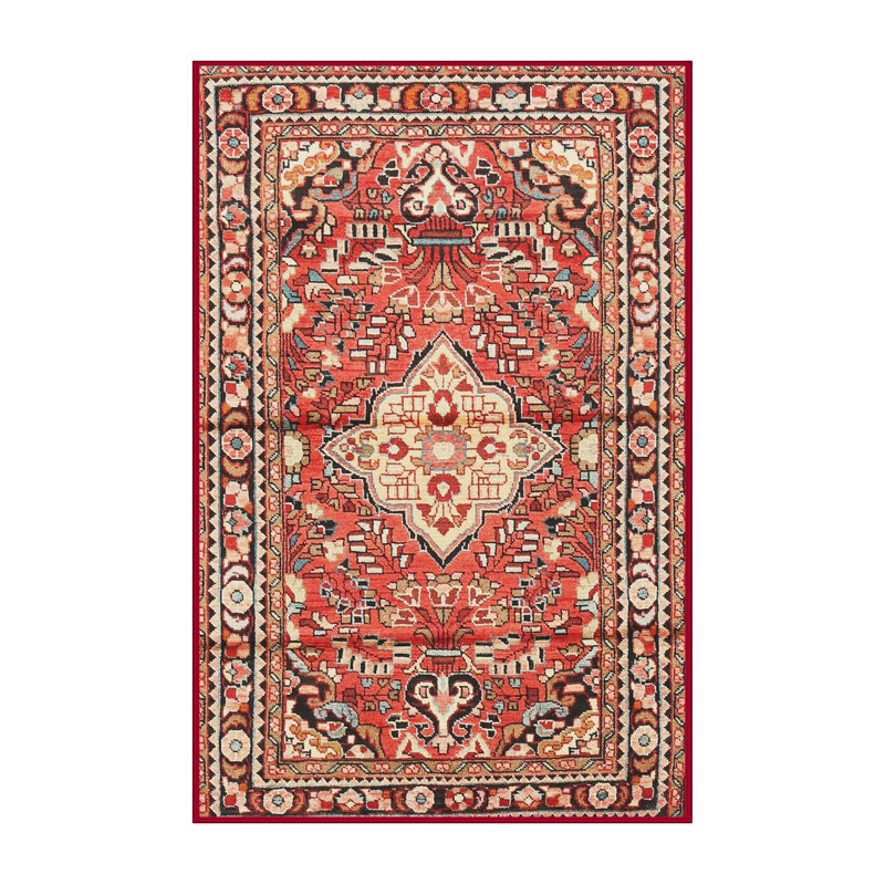 Tapis traditionnel rouge / noir Udy, Rectangle 2 pi x 4 pi