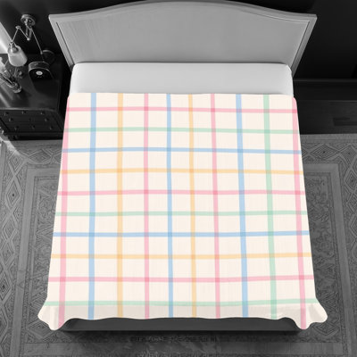 Couvre-lit fin matelassé à motif écossais pastel