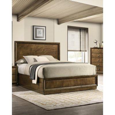 Structure de lit simple en bois de noyer avec tête de lit haute, bois d'hévéa massif, design transitionnel, couleur de chambre à coucher, look, option de mise à niveau