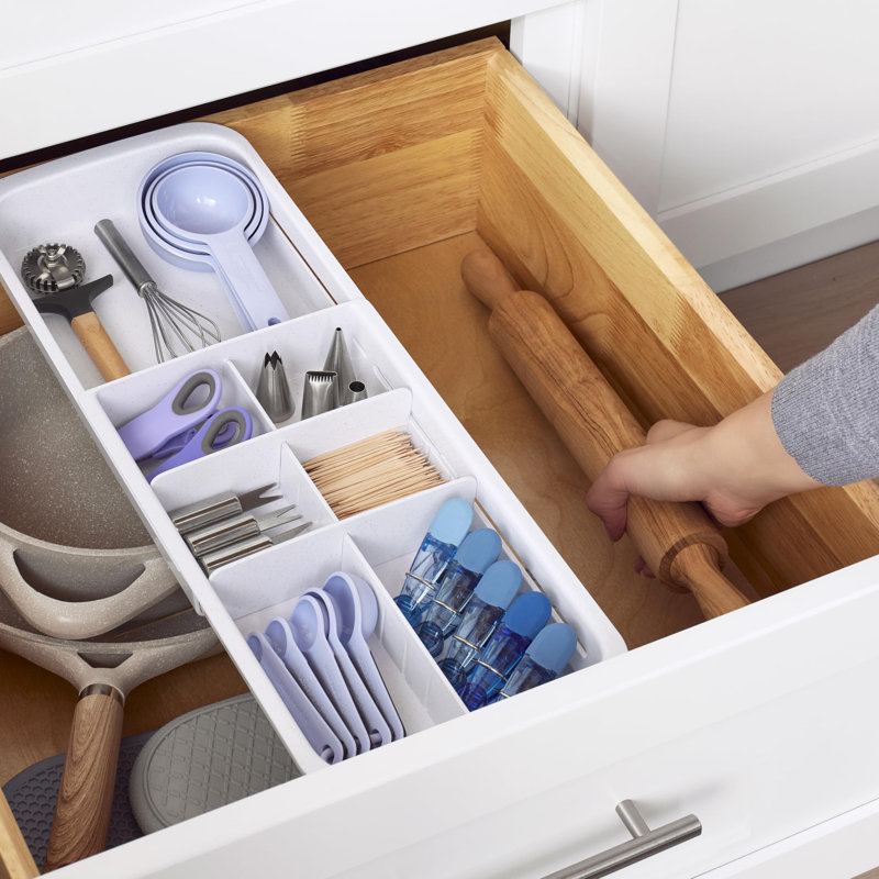 YouCopia DrawerFit Sliding Tray with Adjustable Dividers, Expandable Kitchen Drawer Organizer