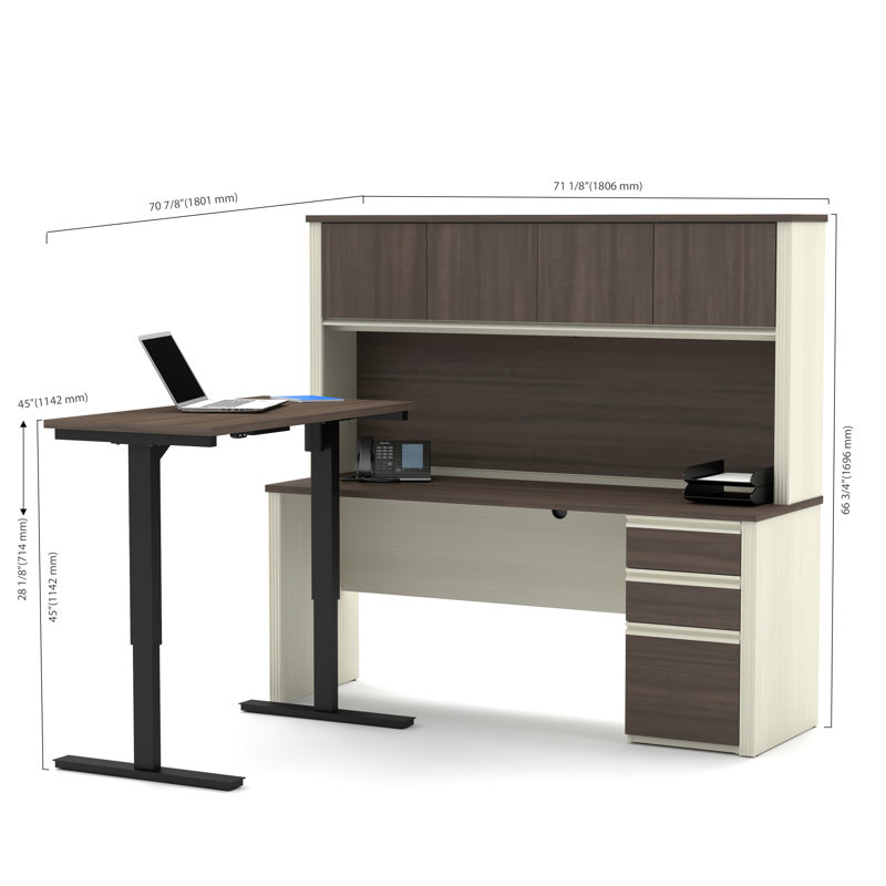 Operle Adjustable L-Shaped Standing Desk, White Chocolate & Antigua
