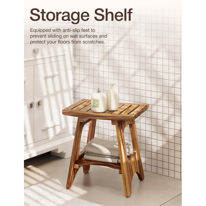 Teak Shower Bench For Inside Shower - 450lbs Capacity Wooden Shower Stool Benches Waterproof For Shaving Legs