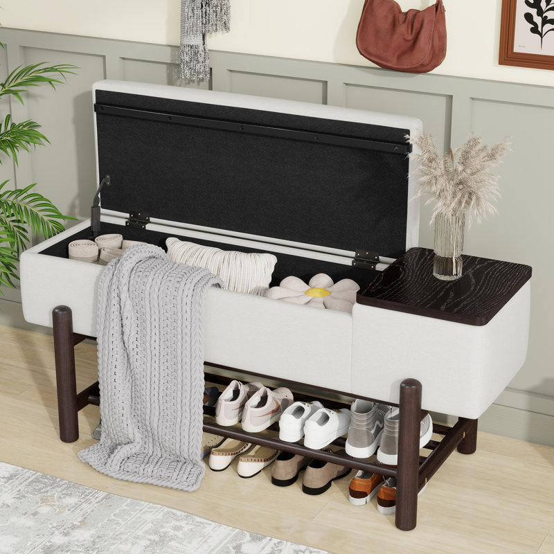 Banc de rangement rembourré, Espresso / beige