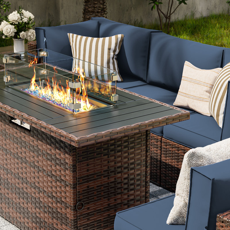 Ensemble de conversation pour patio 8 pièces avec foyer d'extérieur Romanas, Marine