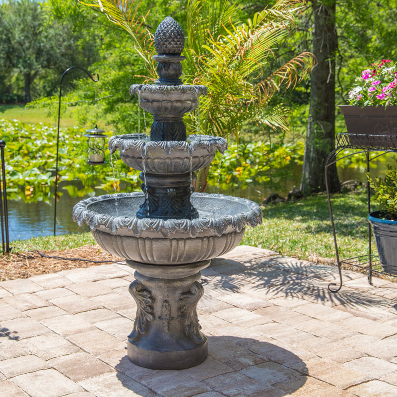 Ibiza 3-Tier Floor Fountain - Zinc, Zinc, 45" H x 25.5" W