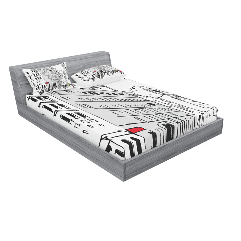 Ensemble de draps abstraits Busy Street Buildings Cityscape, Ensemble de drap pour grand lit avec drap-housse