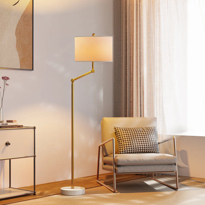 Lampe sur pied de 64 po de hauteur, lampe sur pied rotative avec abat-jour en tissu blanc, éclairage à intensité variable, interrupteur à glissière et base en marbre pour le salon, le bureau et la chambre à coucher