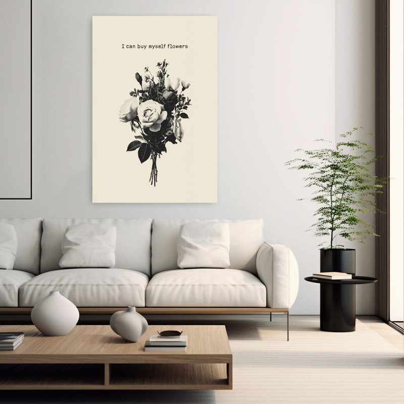 Art floral mural monochrome délicat classique, H 60 po x l 40 po