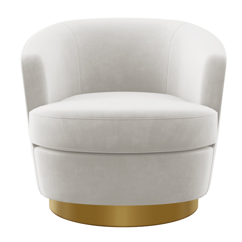 Jalivia 29'' W Velvet Upholstered Swivel Barrel Chair, Ivory Velvet