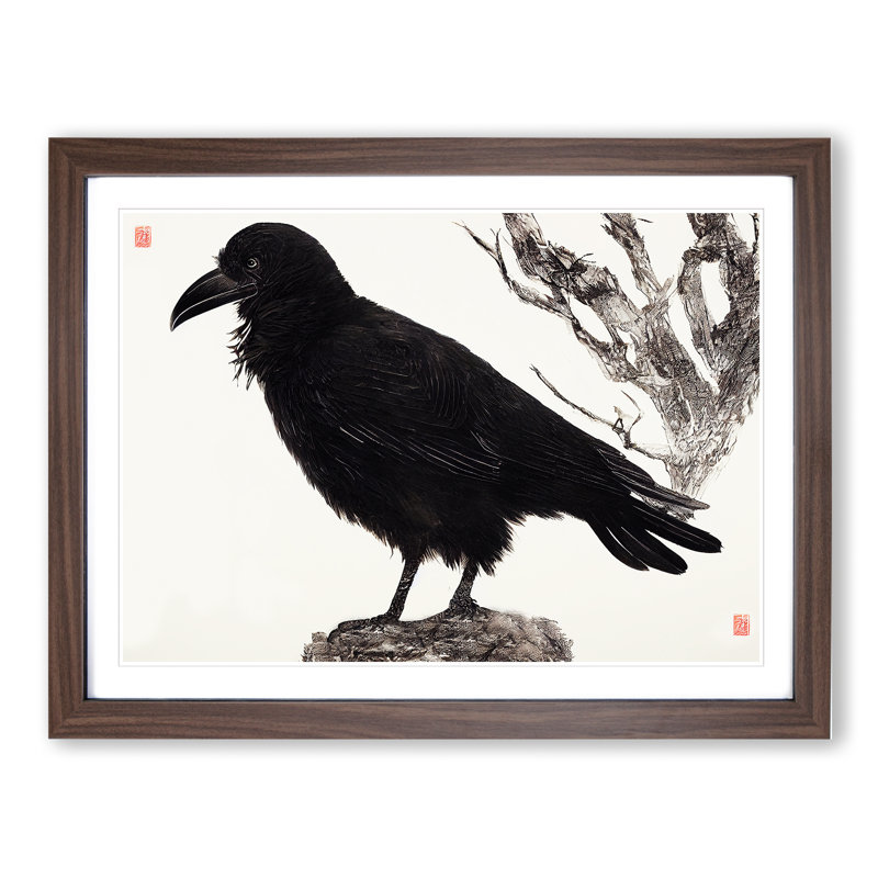 Amazing Raven Bird - Framed Print, 34cm H x 46cm W x 2cm D, Walnut Framed