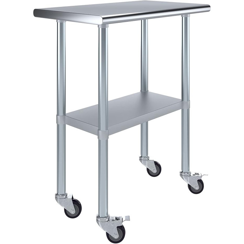 Table en acier inoxydable avec roulettes, H 38 po x L 30 po x l 18 po