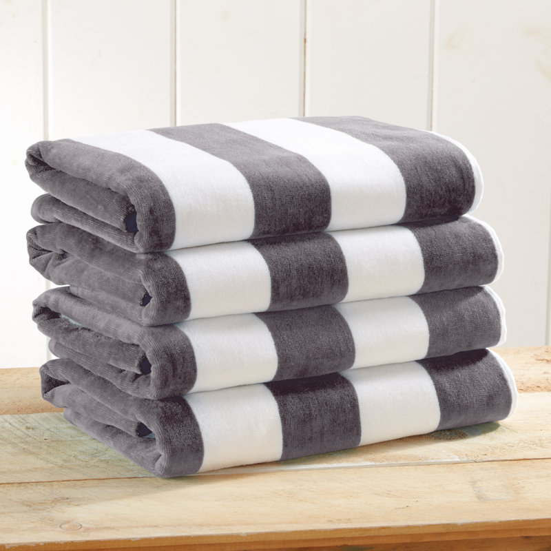 100% Cotton Absorbent & Quick-Dry Cabana Beach Towels, Beach Towel - 4 Pack, Charcoal Gray