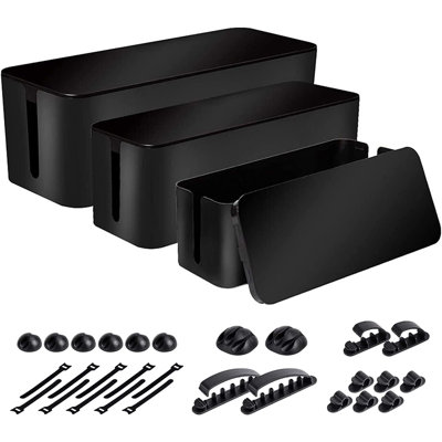 Black Desk Organizer,Cable Organizer Box,Set of 3