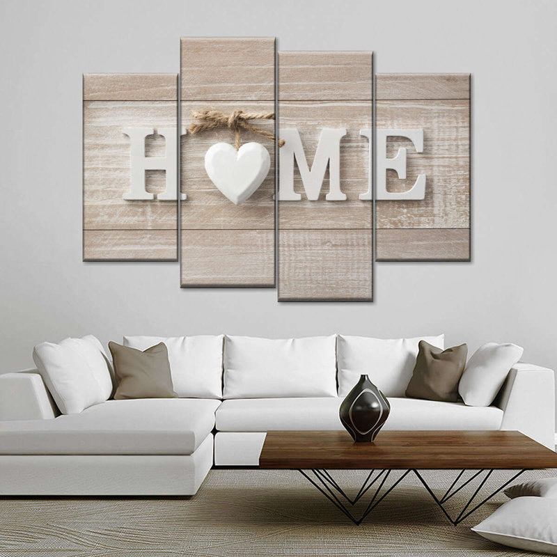 "Family and Home" typographie maison 4 pièces, H 42 po x l 68 po x P 1,25 po