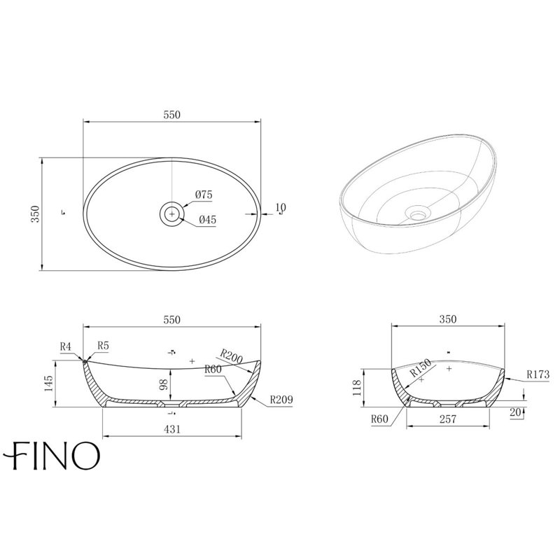 Ebern Designs 55.5mm L x 35mm W Natural Stone Oval Sink