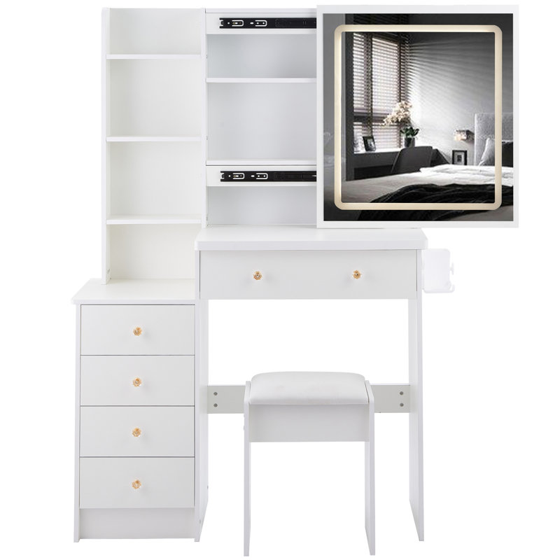 54" H Makeup Vanity Table With Cushioned Stool
