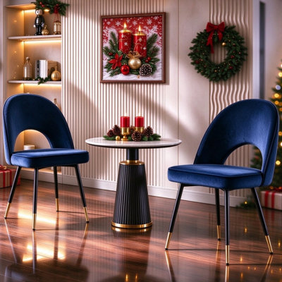 Modern Velvet Dining Chairs Ergonomic Cutout Back with Gold-Tipped Legs, Luxury Upholstered Accent Chairs for Dining/Living Room