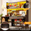 Brown/Black Kitchen Sideboard with 5 Doors & LED Lights, Fluted Glass & Pegboard Design, Storage Cabinet, Buffet for Kitchen/Living Room-124939779