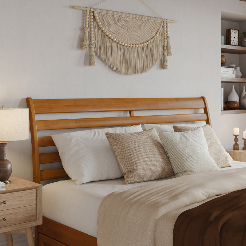 Ashmun Solid Wood Sleigh Slat Panel Headboard, King, Light Toffee