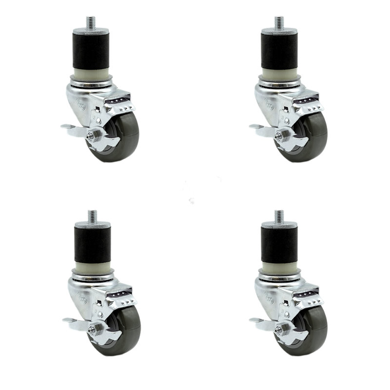 Ensemble de 3 roues pivotantes en polyuréthane pivotant sur une tige de 1-7 / 8 pouces / SCC-EX20S314-PPUB-TLB-MTG21-4, Bleu