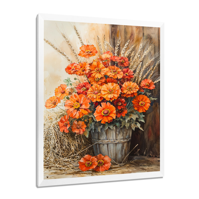Bolton - art mural floral, H 20 po x l 12 po, Reproduction encadrée sans passe-partout, Blanc