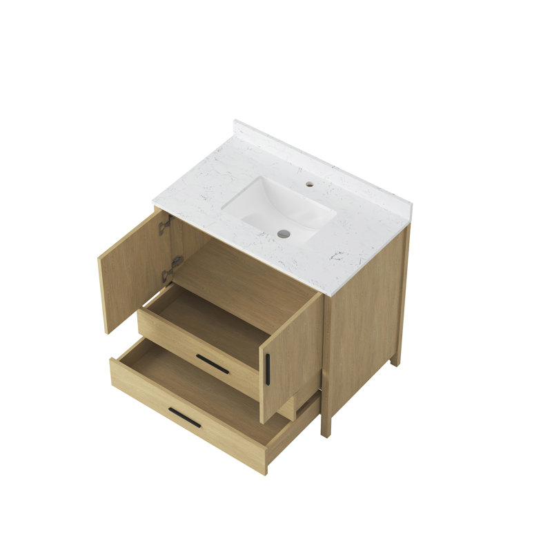 Meuble-lavabo autoportant de 36 po avec comptoir et trou de robinet, panneau de contreplaqué de haute qualité, contreplaqué, base indépendante à texture élégante, rail de rembourrage pour douceur
