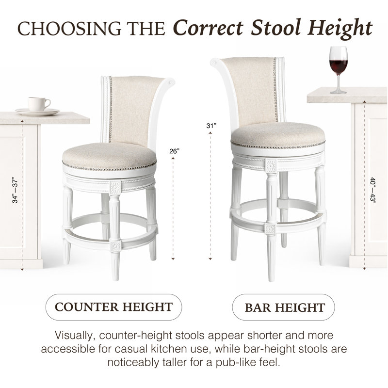 Maven Lane Pullman Stool with Fabric Upholstery, Counter Stool (26" Seat Height), Alabaster White, Single