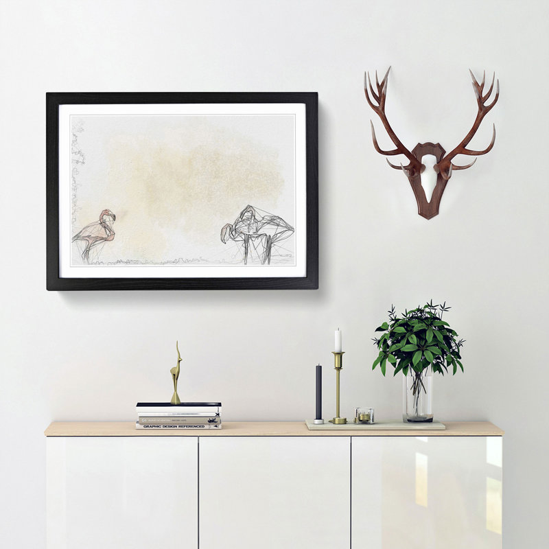 Three Flamingo Birds in Abstract - Framed Print, Black, 50cm H x 76cm W x 2cm D