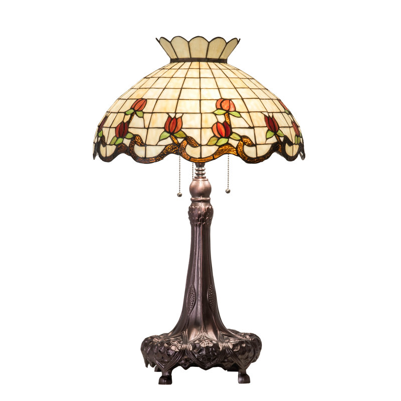 Meyda Tiffany & Stained Glass Table Lamp, 32" H x 20" W x 20" D, Beige/Red/Green