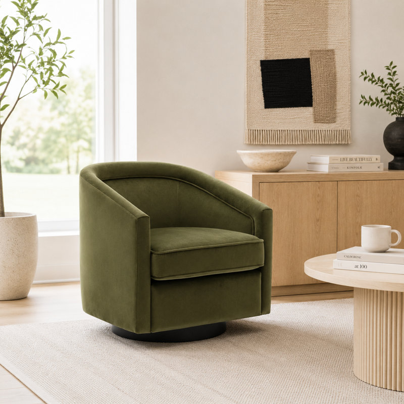 Aloisa Velvet Swivel Barrel Chair, Sage Green Velvet