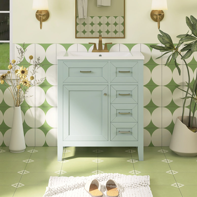 Ensemble de meuble-lavabo autoportant 30 po avec comptoir en céramique 30 po, Vert / nickel
