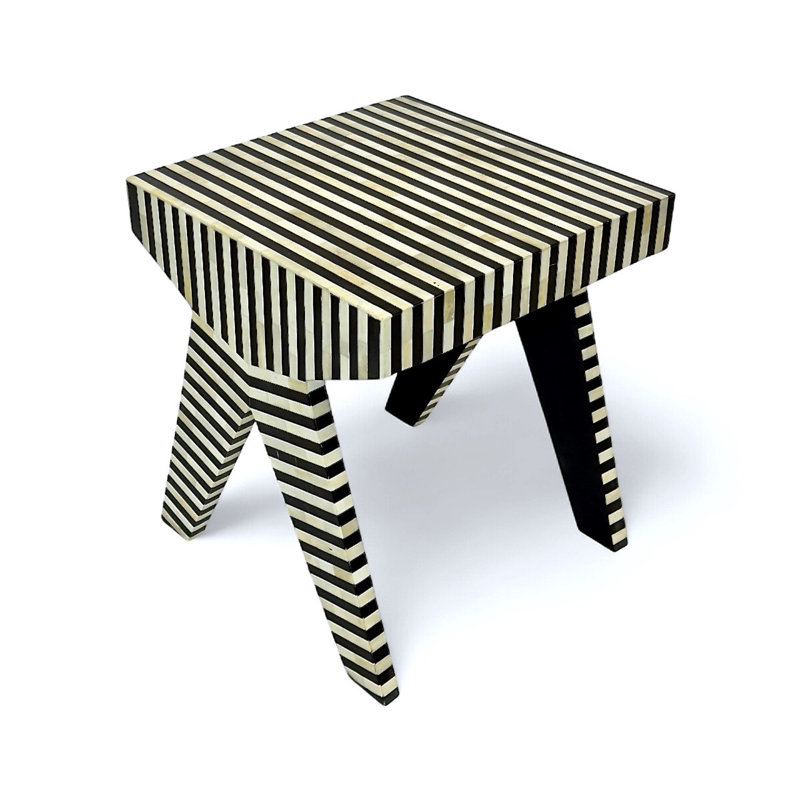 Tangier Bone Inlay Stripped Pattern Bedside Table