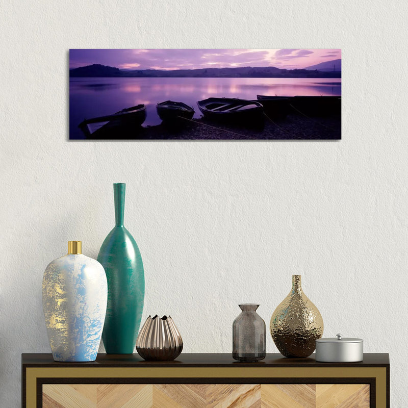 Sunset Fishing Boats Loch Awe Scotland - Wrapped Canvas Panoramic Print, 30.48 cm H x 91.44 cm W x 1.91 cm D