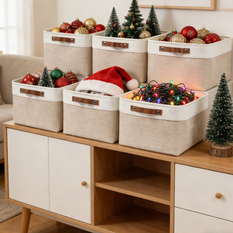 6 paniers de rangement pour placard, bacs de rangement pour tablettes, boîtes de rangement pliables et paniers avec poignées en cuir pour organiser les vêtements, draps, jeans, jouets, livres