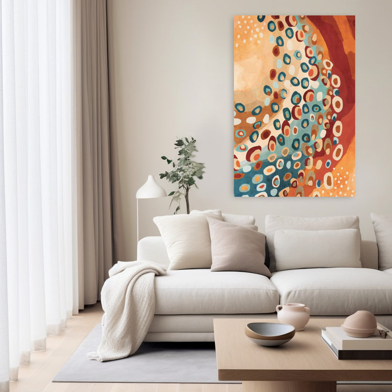 «Abstract Dots-Rust II», art mural contemporain moderne abstrait, 60" H x 40" W