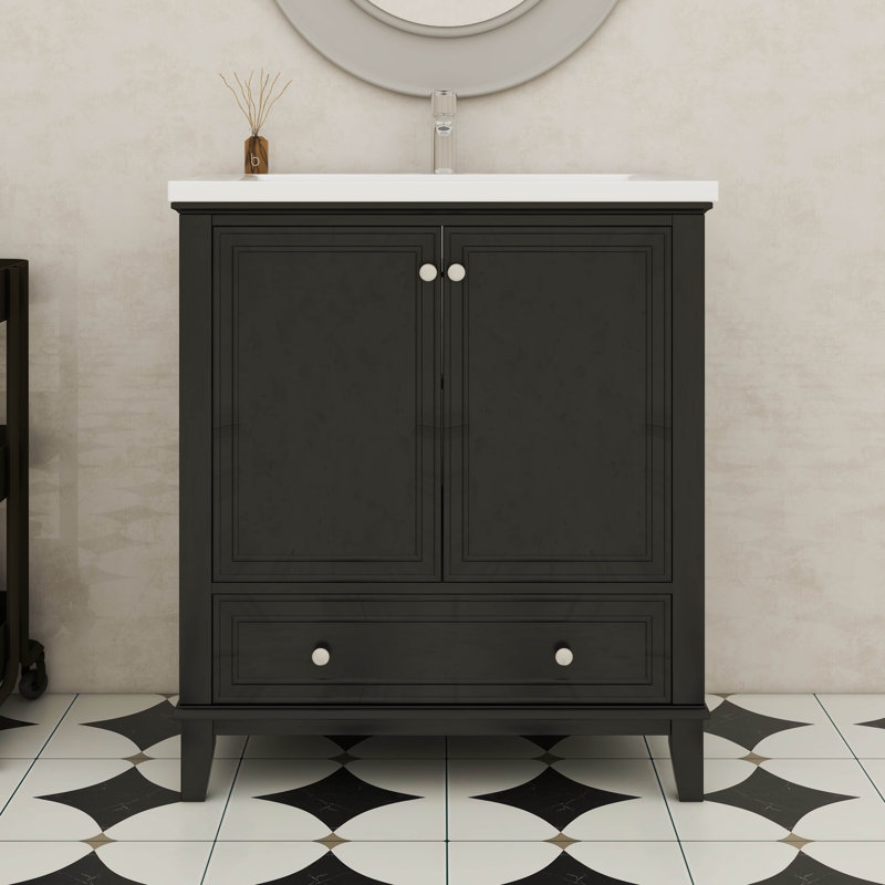 Meuble-lavabo 30 po sans lavabo, base seulement, armoire de salle de bain multifonctionnelle avec portes et tiroir, Noir
