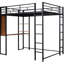 Lit mezzanine double en métal noir avec 2 tablettes et bureau - sécuritaire, lit peu encombrant, noir, stable, optimisé