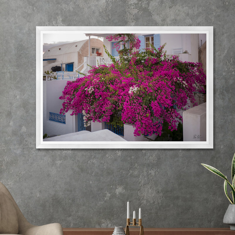 Bougainvillée Oia, Cadre blanc, H 35,5 po x l 54,75 po x P 1,5 po