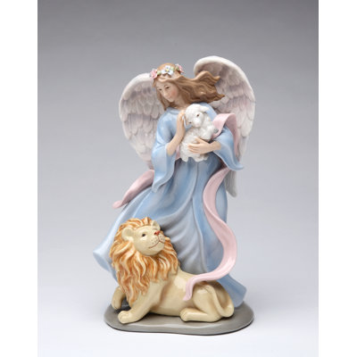 Angel With Lion And Lamb Musical Figurine