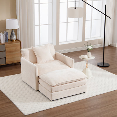 Chenille Oversized Accent Chair with Ottoman, Modern Cloud Chaise Lounge Chair Indoor with Deep Seat, Upholstered Comfy Armchair Reading Chairs Sofa f by Ebern Designs